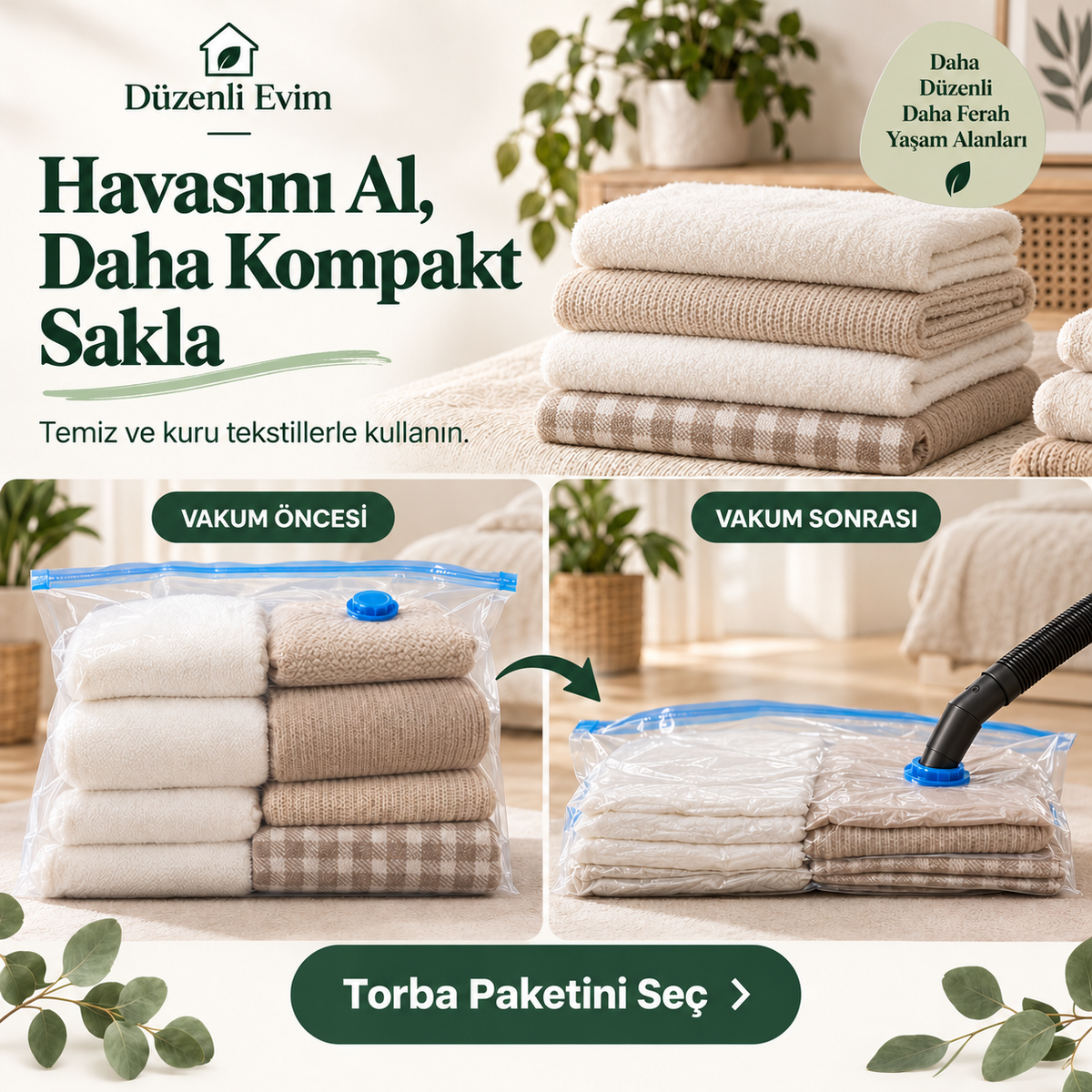 Vakumlu Saklama Torbası Paketleri ürün görseli; ölçü, paket içeriği veya kullanım bilgileri