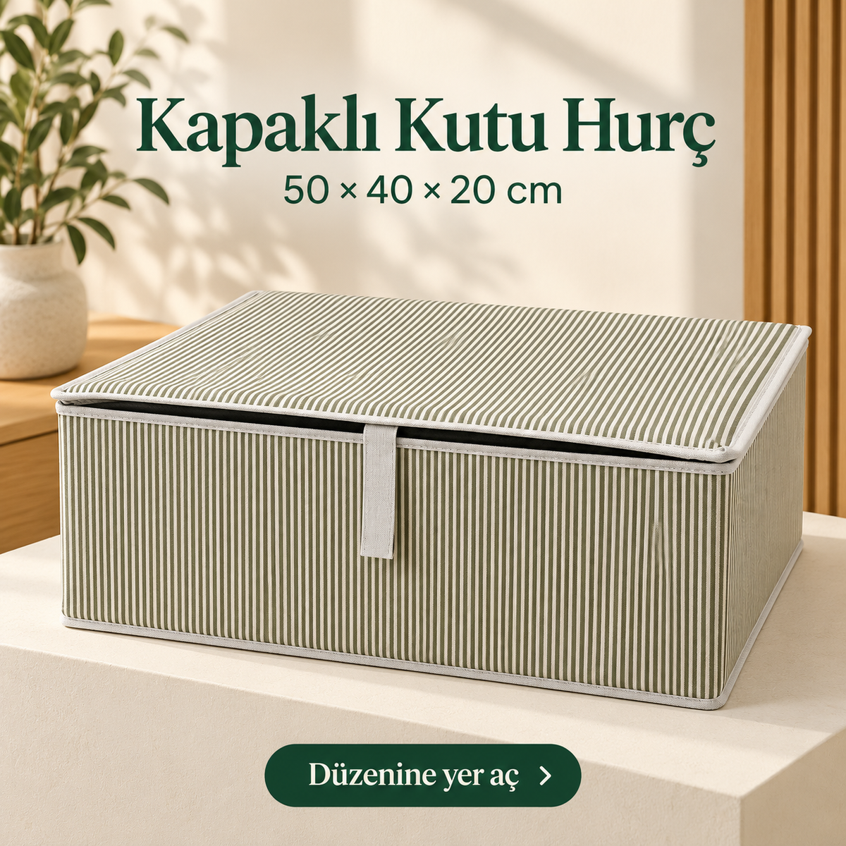 50 × 40 × 20 cm kapaklı çizgili kutu hurç